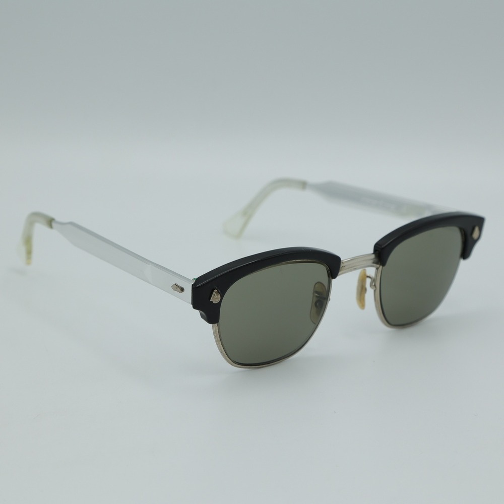 VTG 1960's American Optical Clubmaster Browline‎ Sunglasses Silver Black 4 3/4